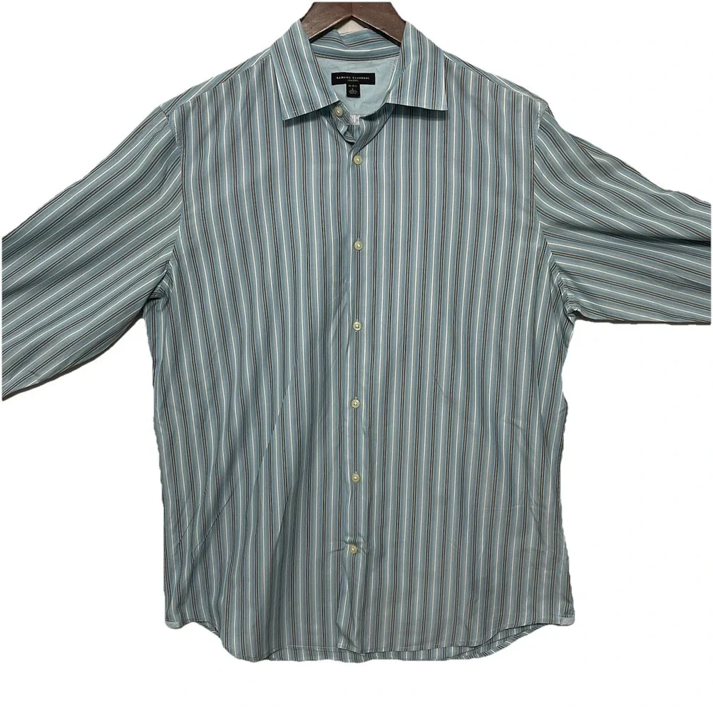 Banana Republic Classic Mens L 16-16.5 Blue Stripe 100% Cotton Dress Shirt